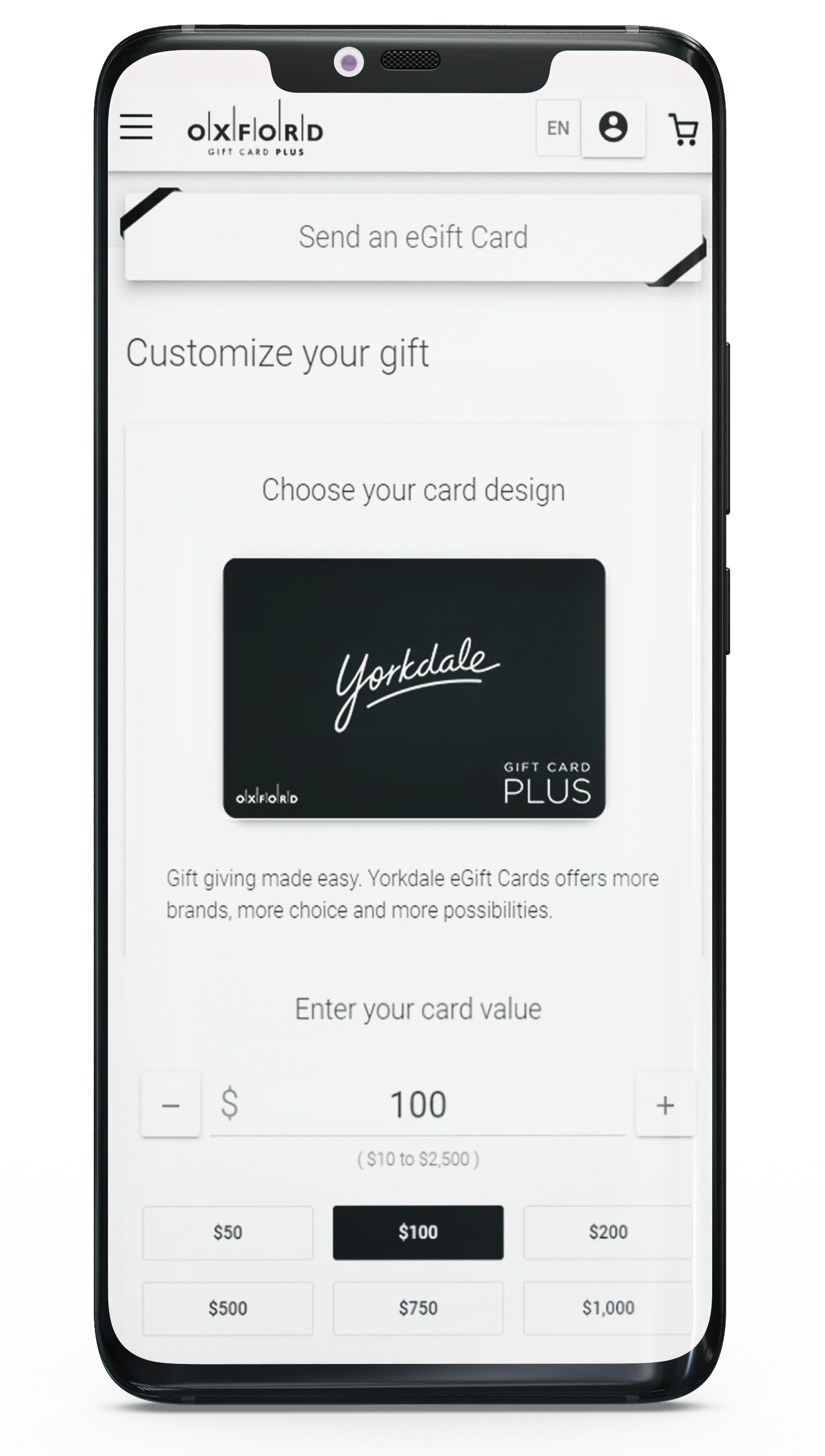 Screenshot of a Yorkdale gift card on a phone